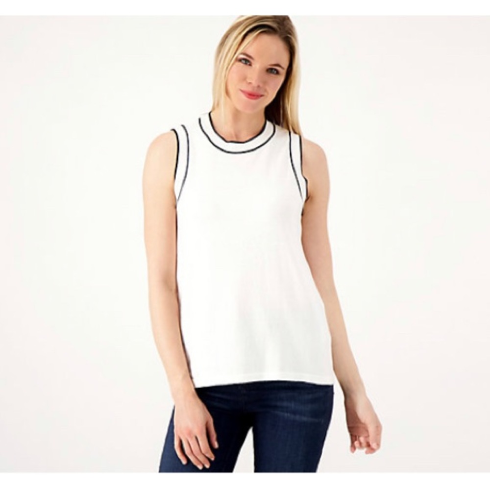 NWT Isaac Mizrahi Sleeveless Sweater with Tipped Trim